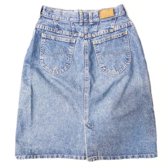 Vintage Lee Womens Size 12 Skirt High Rise Medium Wash A Line Mid Rise Pockets - Picture 2 of 7